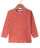 Rikidoos Embosis Hosiery Full Sleeves Floral Printed Tee - Orange