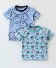 Rikidoos Pack Of 2 Cotton Half Sleeves Smiley & Bunny Printed Tees - Mint Green & Light Blue