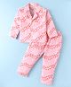 Rikidoos Cotton Woven Full Sleeves Animals & Paw Printed Coordinating Night Suit Set - Light Pink