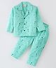 Rikidoos Cotton Woven Full Sleeves Space Theme Printed Coordinating Night Suit Set - Green