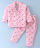 Rikidoos Cotton Woven Full Sleeves Bows Printed Coordinating Night Suit Set - Pink