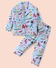 Rikidoos Cotton Woven Full Sleeves Doodle Art Printed Coordinating Night Suit Set - Light Blue