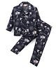 Rikidoos Cotton Woven Full Sleeves Palm Trees Printed Coordinating Night Suit Set - Navy Blue