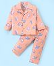 Rikidoos Cotton Woven Full Sleeves Rainbow Printed Coordinating Night Suit Set - Peach