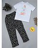 RAINE AND JAINE Cotton Knit Half Sleeves My Dreams Are Always Sweet Text & Games Printed Night Suit Set - White & Black