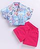 M'andy Half Sleeves Floral Printed Crop Shirt Style Top & Shorts Set - Blue