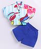M'andy Half Sleeves Floral Printed Crop Shirt Style Top & Shorts Set - Blue