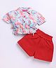 M'andy Half Sleeves Floral Printed Crop Shirt Style Top & Shorts Set - Red