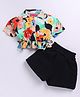 M'andy Cotton Jersey Half Sleeves Floral Printed Crop Shirt Style Top & Shorts Set - Multi Colour