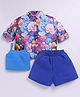 M'andy Full Sleeves Floral Printed Crop Shirt With Inner Vest & Shorts Set - Multi Colour
