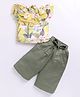 M'andy Cold Shoulder Sleeves Floral Printed Crop Top & Pant Set - Green
