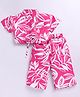 M'andy Half Sleeves Tropical Theme Printed Coordinating Crop Shirt Style Top & Pant Set - Magenta