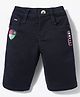 Noddy Cotton Lycra Patch Detailed & Typography Printed Jamaican Shorts - Navy Blue