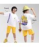 OLLINGTON ST. Cotton Half Sleeves Text Printed T-Shirt & Knit Shorts - White & Yellow