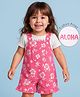 Doodle Poodle 100% Cotton Knit Dungaree & Half Sleeves T-Shirt With Floral Print - Dark Pink & White