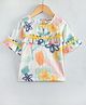 Hugsntugs Cotton Half Bell Sleeves Flower Motif Printed & Lace Embellished Top - Multi Colour