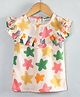 Hugsntugs Cotton Sleeveless Stars Printed Frill Detailed Top - Ecru