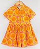 Hugsntugs Cotton Half Sleeves Sunflowers Printed Shirt Style Dress - Orange