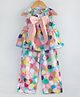 Hugsntugs Cotton Sleeveless Polka Dots Printed Bow Applique Detailed Coordinating Top & Pant Set - Pink