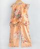 Hugsntugs Cotton Sleeveless Floral Printed & Frill Detailed Top & Coordinating Pant Set - Orange