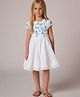 Cherry Crumble By Nitt Hyman Half Puffed Sleeves Floral Shaped Sequins Embellished Bow Applique Detailed Dress - White