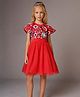 Cherry Crumble By Nitt Hyman Short Sleeves Floral Shaped Sequins & Beads Embellished Dress - Red