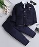 Fourfolds Full Sleeves Abstract Foil Printed 3 Piece Party Suit Set With Bow - Navy Blue