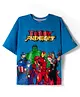 Pine Kids Marvel Terry Knit Drop Shoulder Half Sleeves Oversized T-Shirt with Avengers Graphics - Blue