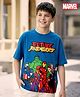 Pine Kids Marvel Terry Knit Drop Shoulder Half Sleeves Oversized T-Shirt with Avengers Graphics - Blue