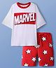 Pine Kids Marvel Single Jersey Knit Half Drop Shoulder Sleeves Oversized Shorts Night Suit with Avengers Graphics - Red & White