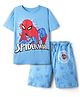 Pine Kids Marvel Single Jersey Knit Half Drop Shoulder Sleeves Oversized Shorts Night Suit with Spiderman Graphics - Light Blue