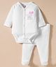I Bears Cotton Interlock Full Sleeves Teddy Printed Onesie with Bootie Legging - White & Pink