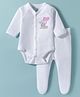 I Bears Cotton Interlock Full Sleeves Teddy Printed Onesie with Bootie Legging - White & Pink