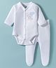 I Bears Cotton Interlock Full Sleeves Teddy Printed Onesie with Bootie Legging - White & Blue