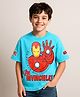 Pine Kids Marvel Terry Knit Oversized Drop Shoulder Half Sleeve T-Shirt With Avengers Iron Man Graphics - Light Blue