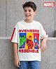 Pine Kids Marvel Single Jersey Knit Oversize Drop Shoulder Half Sleeves T-Shirt with Avengers Graphics - White