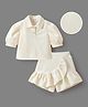 Mark & Mia Half Sleeves Solid Color Collared Top & Shorts Set with Frill Detailing - Beige