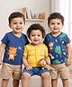 Babyhug 100% Cotton Interlock Knit Front Open jhabla With Animal Print Pack Of 3 - Navy Blue & Yellow