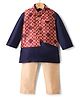 Ridokidz Full Sleeves Solid Kurta Pyjama With Abstract Printed Jacket - Maroon & Navy Blue