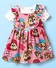 Babyhug Disney Single Jersey Knit Half Sleeves T-Shirt With Frock & Chip N Dale Print & Frill Detailing - White & Pink
