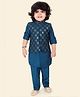 little desi Silk Woven Full Sleeves Solid Kurta Pyjama With Check Sequins Embellished & Threadwork Embroidered Jacket Set - Peacock