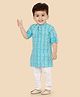 little desi Cotton Full Sleeves Ethnic Printed Kurta Pyjama Set - Firozi Blue