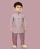 little desi Net Full Sleeves Abstract Printed Kurta Pyjama With Necklace Set - Lavender