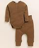 Cot & Candy Organic Cotton Full Sleeves Solid Onesie With Leggings - Chocolate