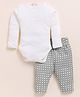 Cot & Candy Organic Cotton Full Sleeves Solid Onesie & Checked Leggings Set - White & Grey
