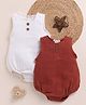 Cot & Candy Muslin Pack Of 2 Sleeveless Solid Onesies - White & Brown