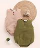 Cot & Candy Muslin Pack Of 2 Sleeveless Solid Onesies - Latte & Olive Green