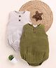 Cot & Candy Muslin Pack Of 2 Sleeveless Solid Onesies - Grey & Olive Green