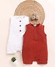 Cot & Candy Muslin Pack Of 2 Sleeveless Solid Rompers - White & Brown