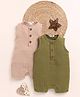Cot & Candy Muslin Pack Of 2 Sleeveless Solid Rompers - Latte & Olive Green